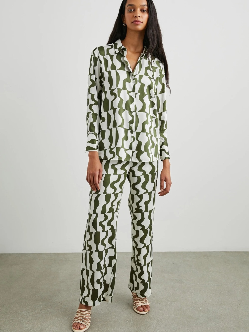 Rails Damani Olive Green and White Wide Leg Pants